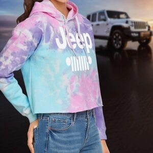 Jeep Pastel Cropped Raw Hem Tie-Dye Hoodie size SP